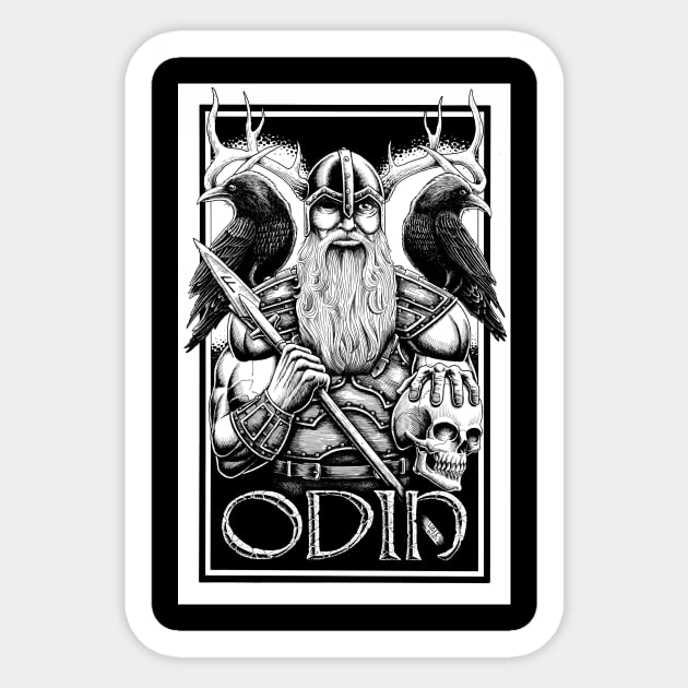 Odin – the All father - black and white Sticker by Stolencheese